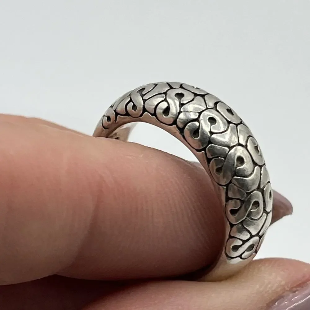 Korean hanbok Karakusa patterns Ornate Foliate Sterling Silver Ring 925 Sz 7.5